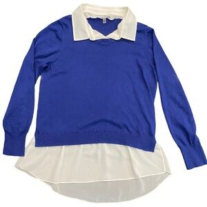 DKYNC Light Academia Collared Cobalt Blue Sweater Women’s Sz L Preppy Office Top